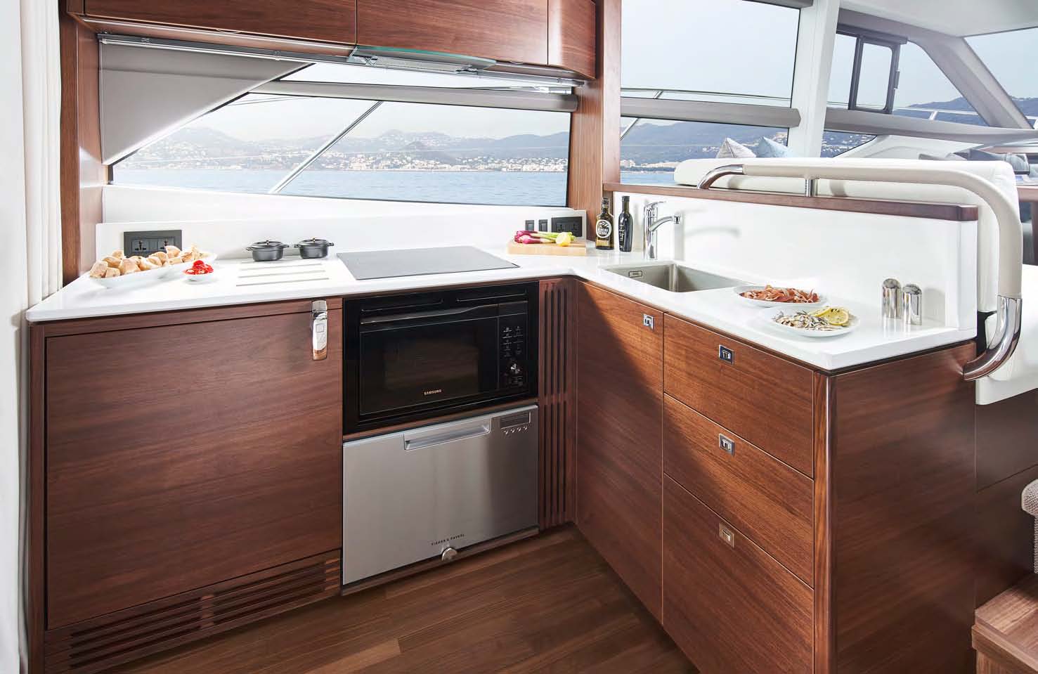 Princess F50 - f50-interior-galley-walnut-satin