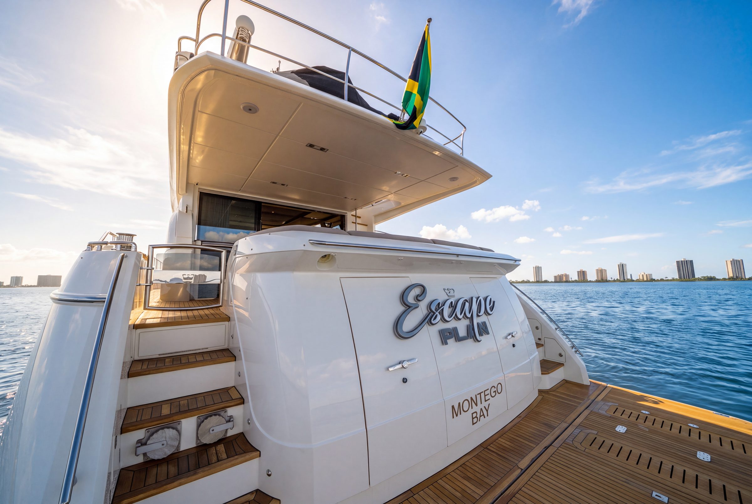 2017 Princess Yachts 88 Flybridge - Transom steps leading up from swim platform to aft deck