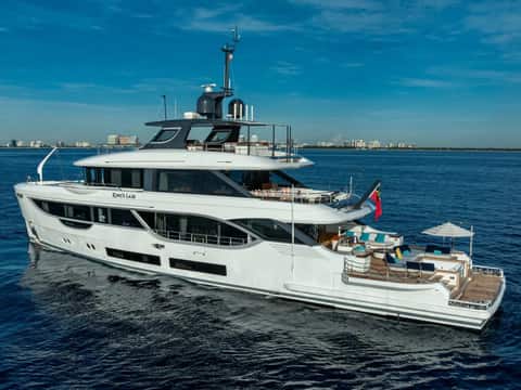 King's Lair, a Benetti Oasis superyacht, cruising on open water.