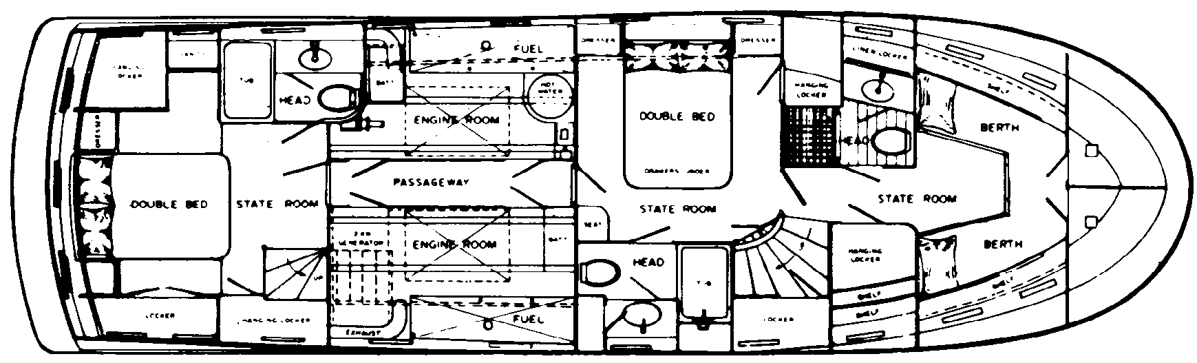 Marine Trader Yachts 50 Motor Yacht floor plan — Lower Deck, Standard Floorplan