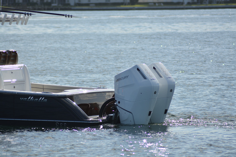 Mercury V10 400 HP outboard engines on a valhalla in the water