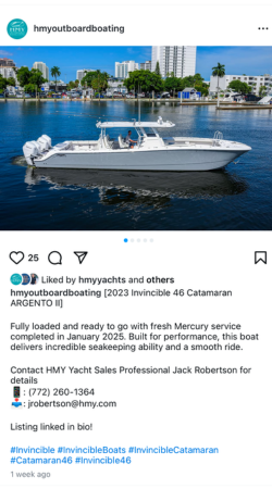 View IG Post - 2023 Invincible 46 Catamaran ARGENTO II