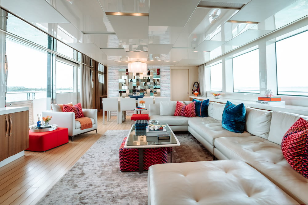 FIFTY SHADES charter yacht Interior of the salon and dining room. 