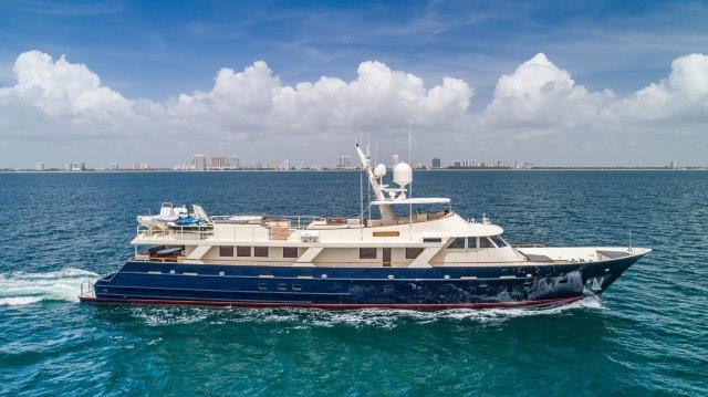 1979 Breaux Brothers 124 Motor yacht on the water.