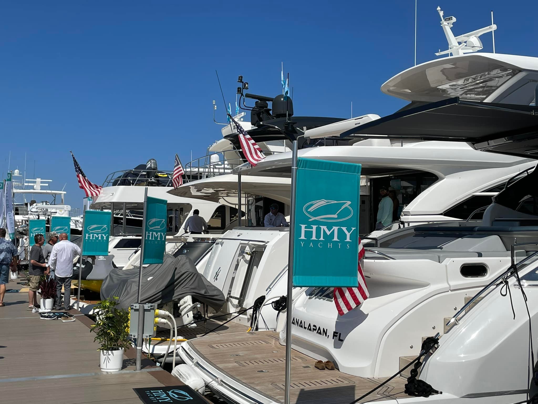 Motor Yachts on display at a boat show