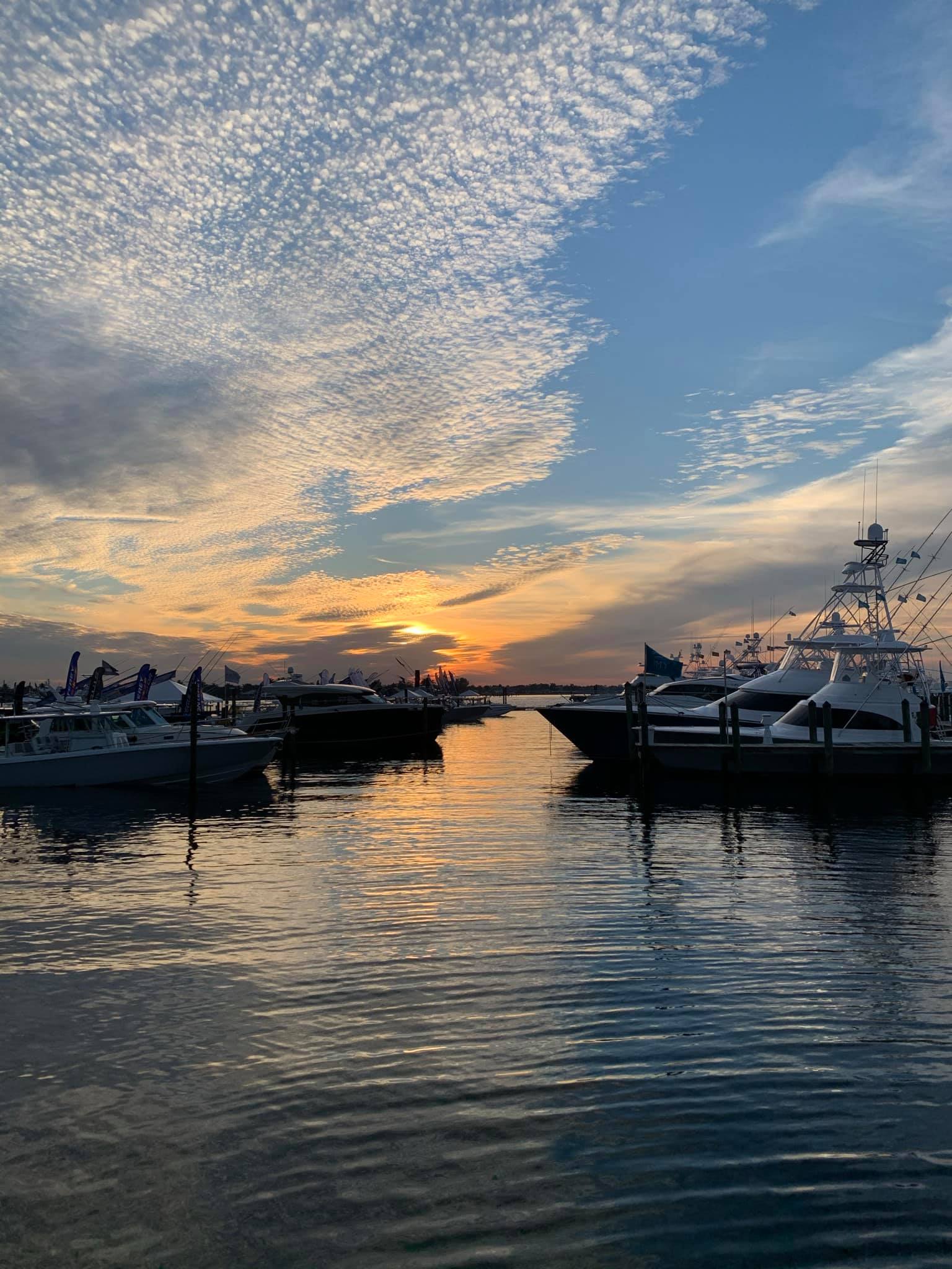 Sunset on the docks at Stuart Boat Show