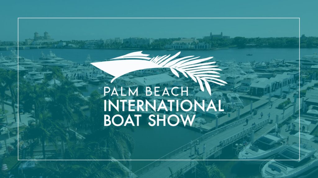 COver Image with the Palm Beach Boat Show Logo in White with a teal background