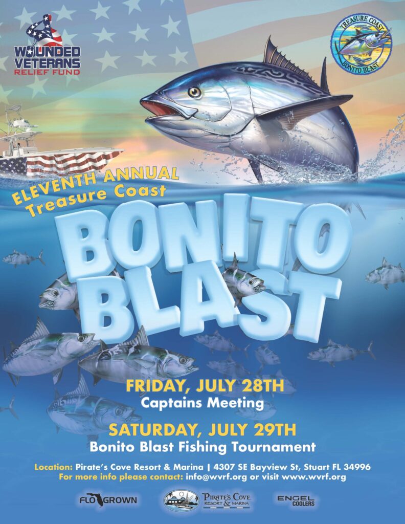 Bonito fish jumping out of water flyer for Bonito tournament