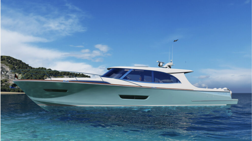 Rendering of Eclipse Yacht in blue water