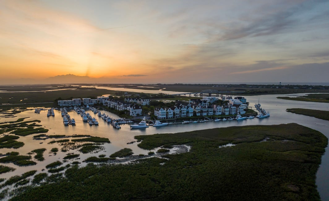 Sunset view of Toler's Cove Marina in Charleston SC.
