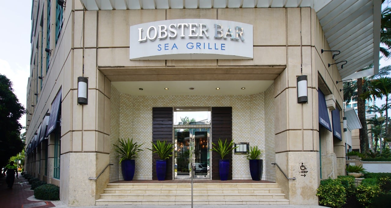 Front entrance to Lobster Bar Sea Grille, a seafood restaurant in Fort Lauderdale, Florida.